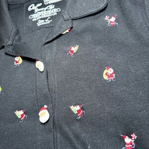 Onque Casuals Christmas Cotton Cardigan Size Large Black Embroidery Santa Button